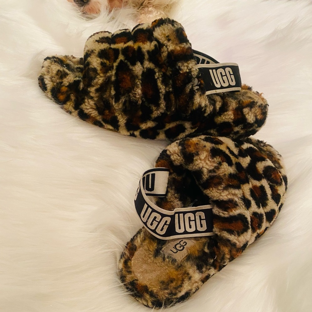 UGG Leopard Print Fluffy Slippers
